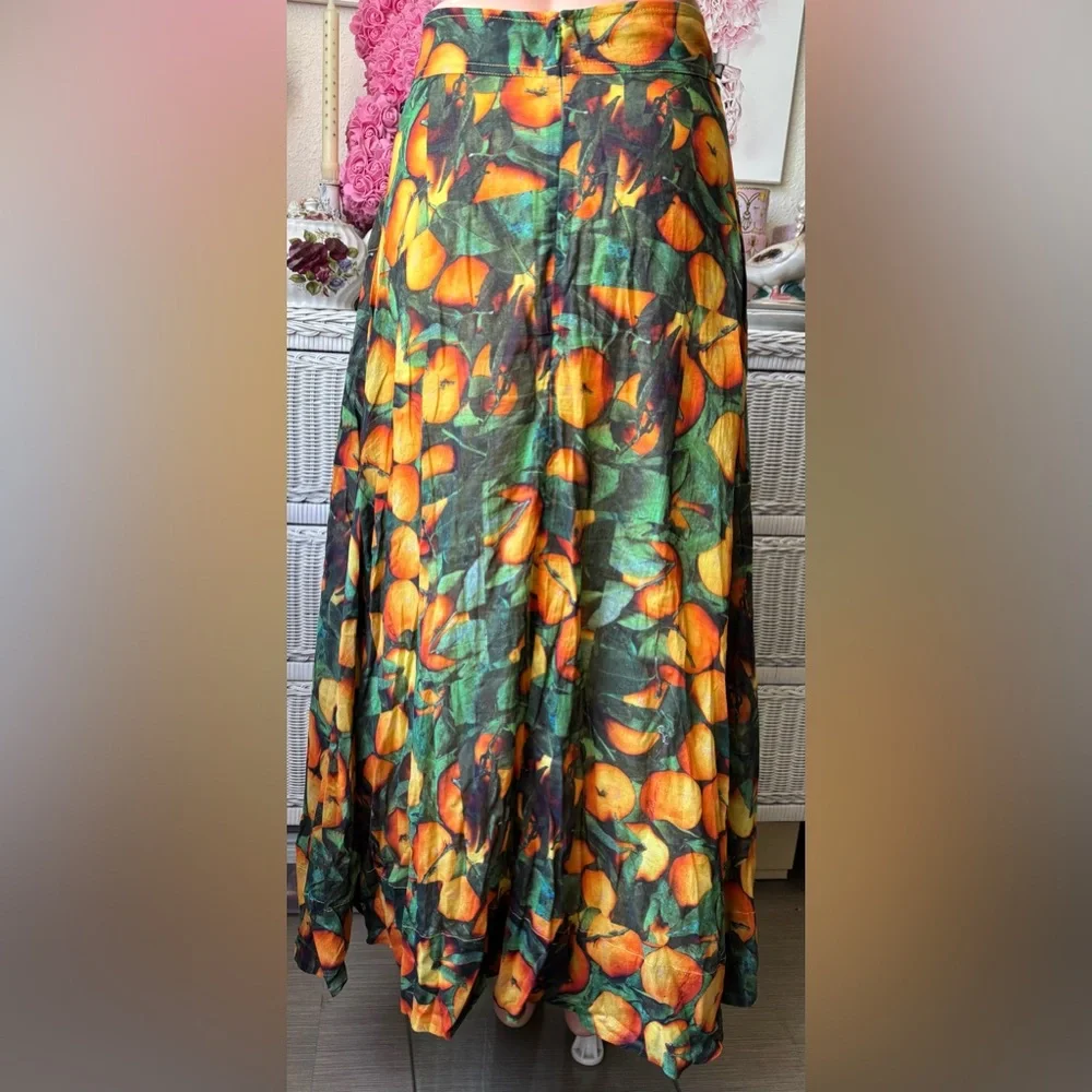 Anthropologie Maeve Midi Skirt Graphic Orchard Print Orange/Green color Size 4 - Picture 6 of 10